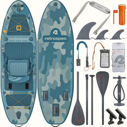 June Nano Kids Inflatable Fishing Paddle Board Kayak Hybrid 9'6" | Retrospec