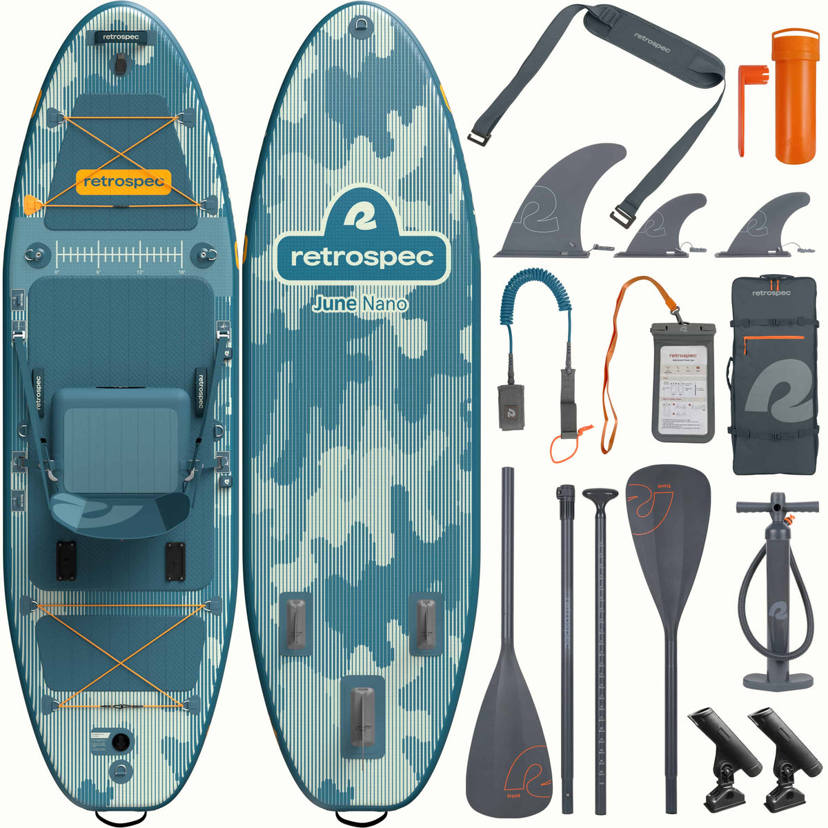 June Nano Kids Inflatable Fishing Paddle Board Kayak Hybrid 9'6" | Retrospec